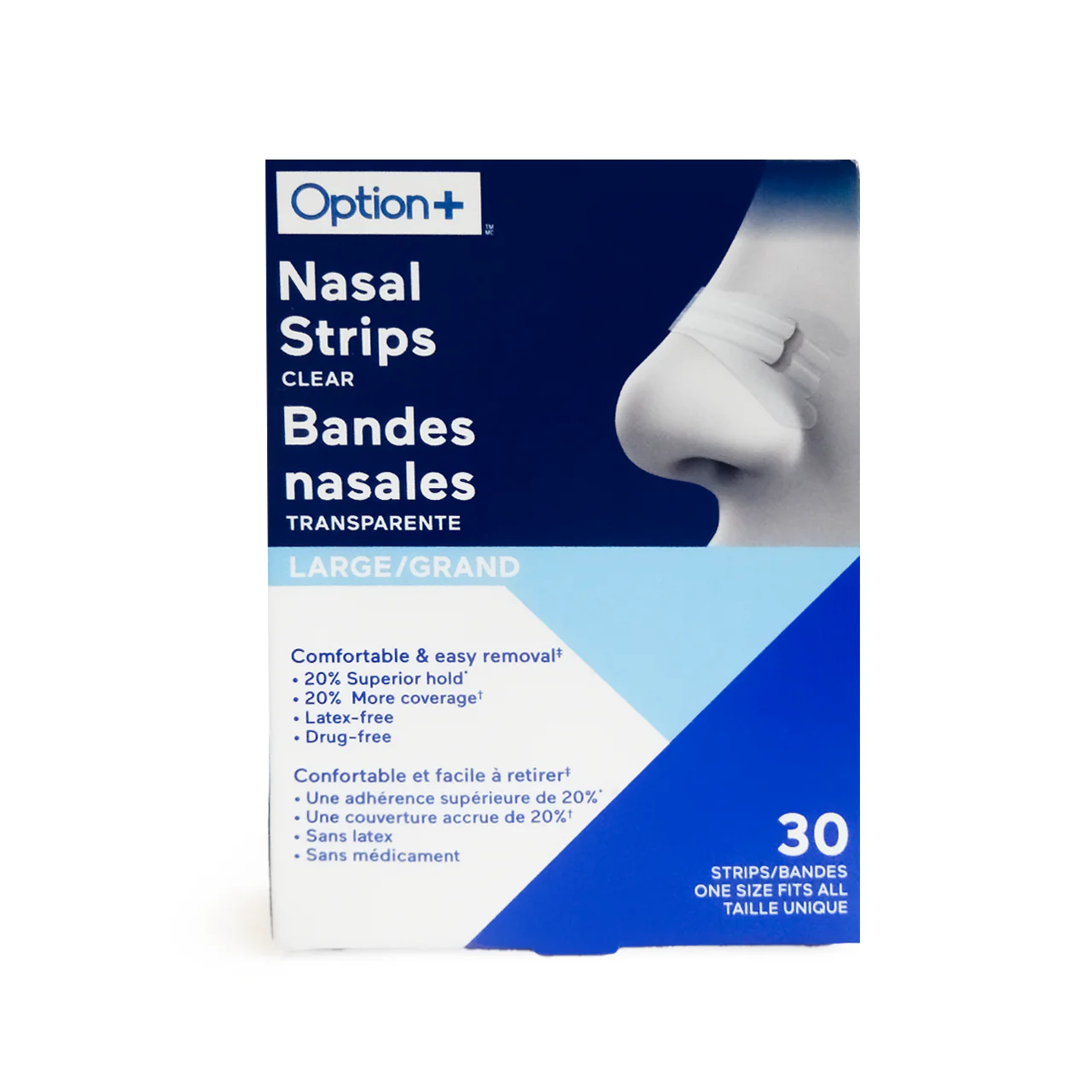 Option+ Clear Nasal Strips for Sensitive Skin - Large | 30 Strips