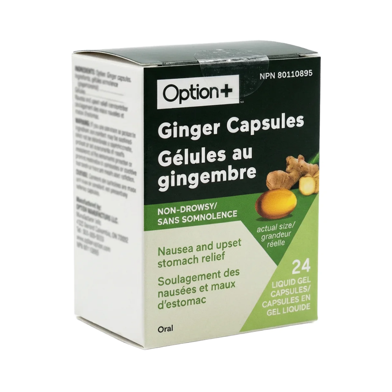 Option+ Non-Drowsy Anti-Nausea Ginger Capsules | 24 Liquid Gels - Image 2
