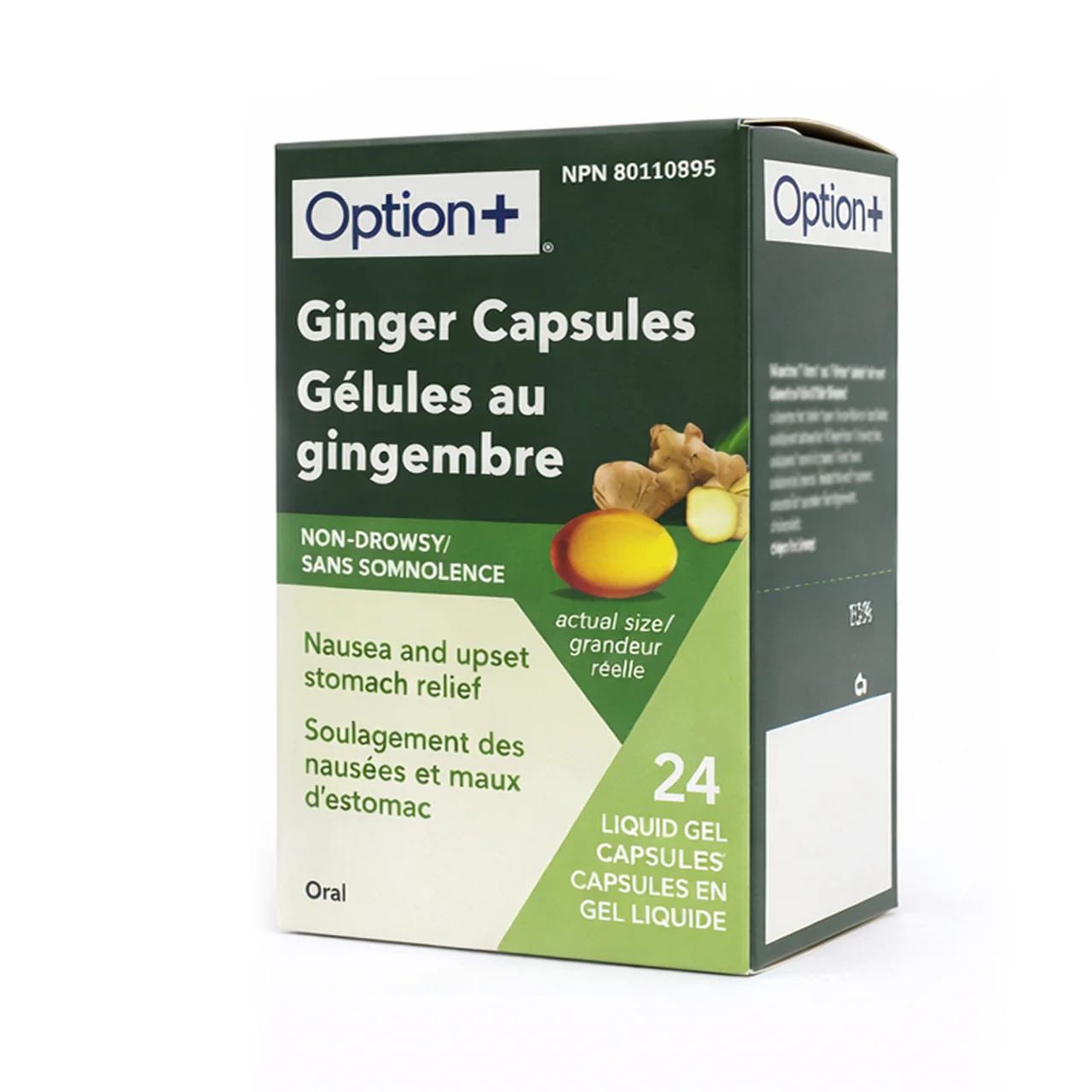 Option+ Non-Drowsy Anti-Nausea Ginger Capsules | 24 Liquid Gels - Image 3