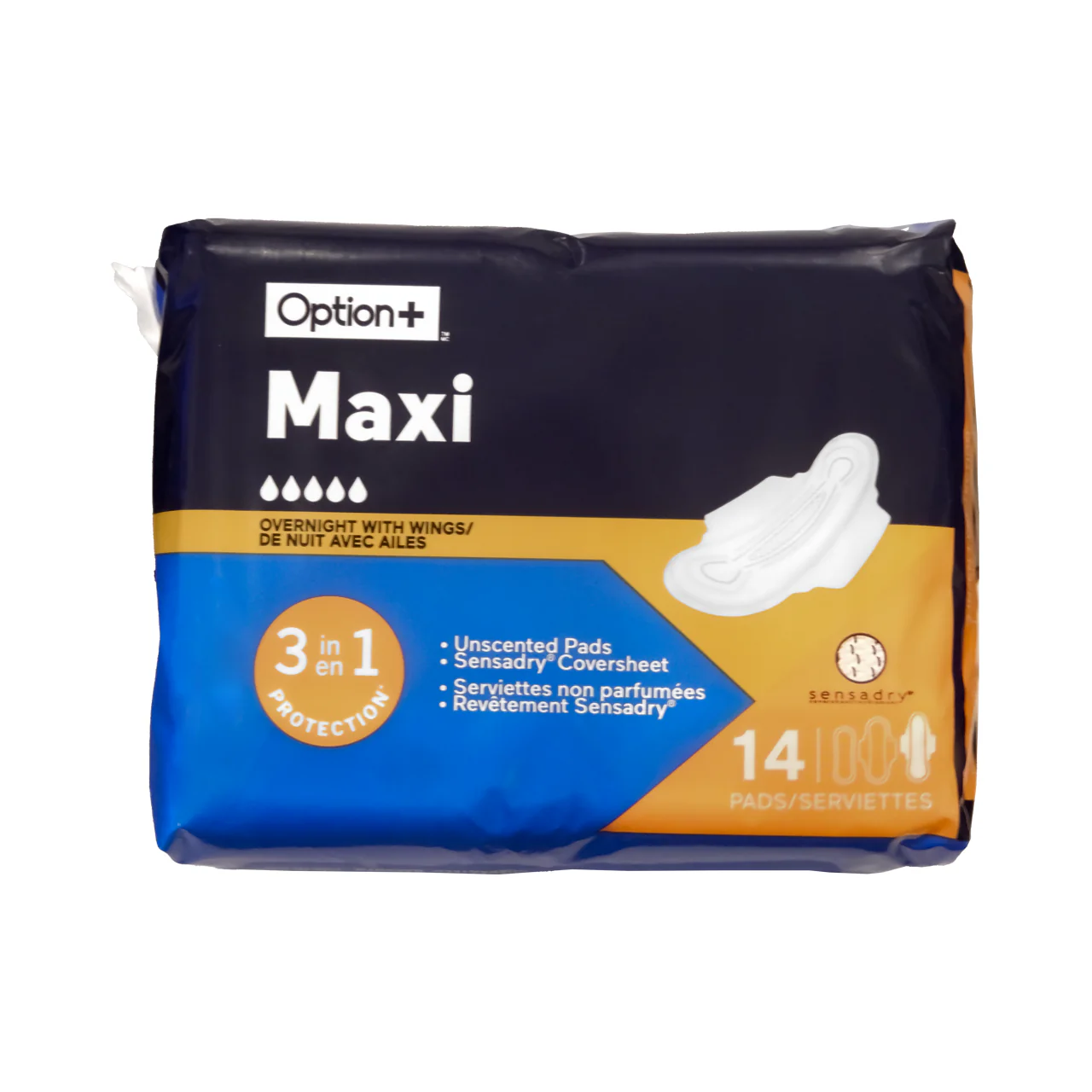 Option+ Maxi Pads 3IN1 Protection With Wings | 14 Pads
