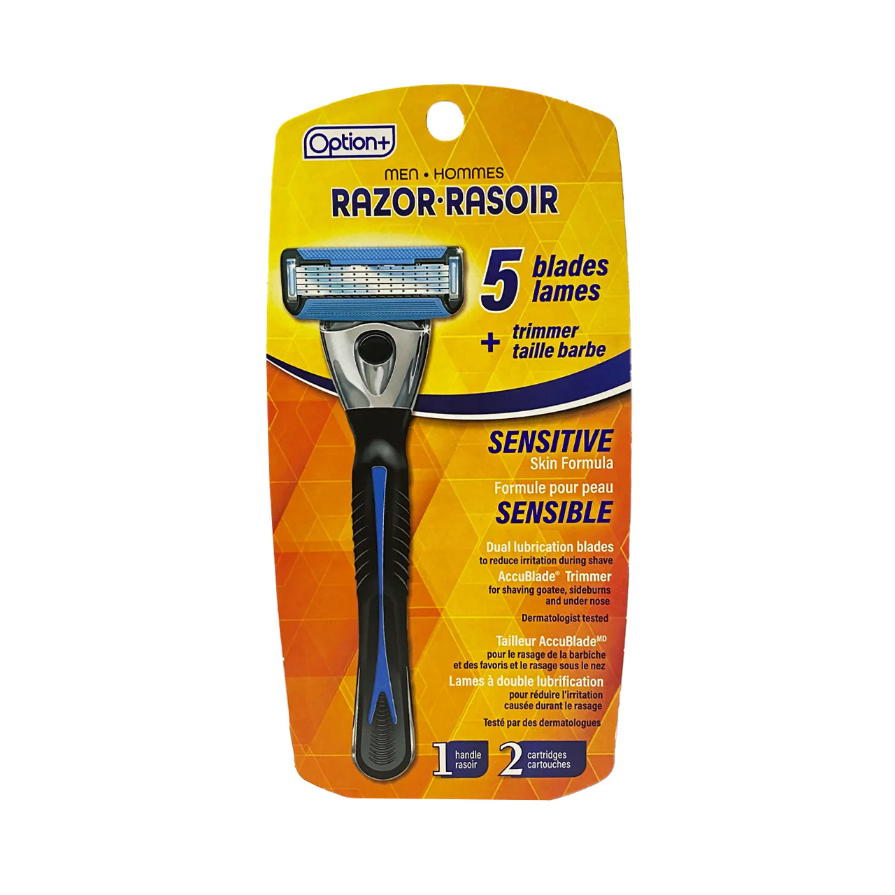 Option+  Razor 5 Blades, Sensitive Skin Formula  | 2 Cartridges + 1 Razor