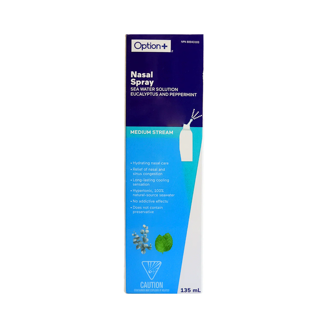 Option+ Sea Water Solution Nasal Spray, Eucalyptus & Peppermint | 135 mL