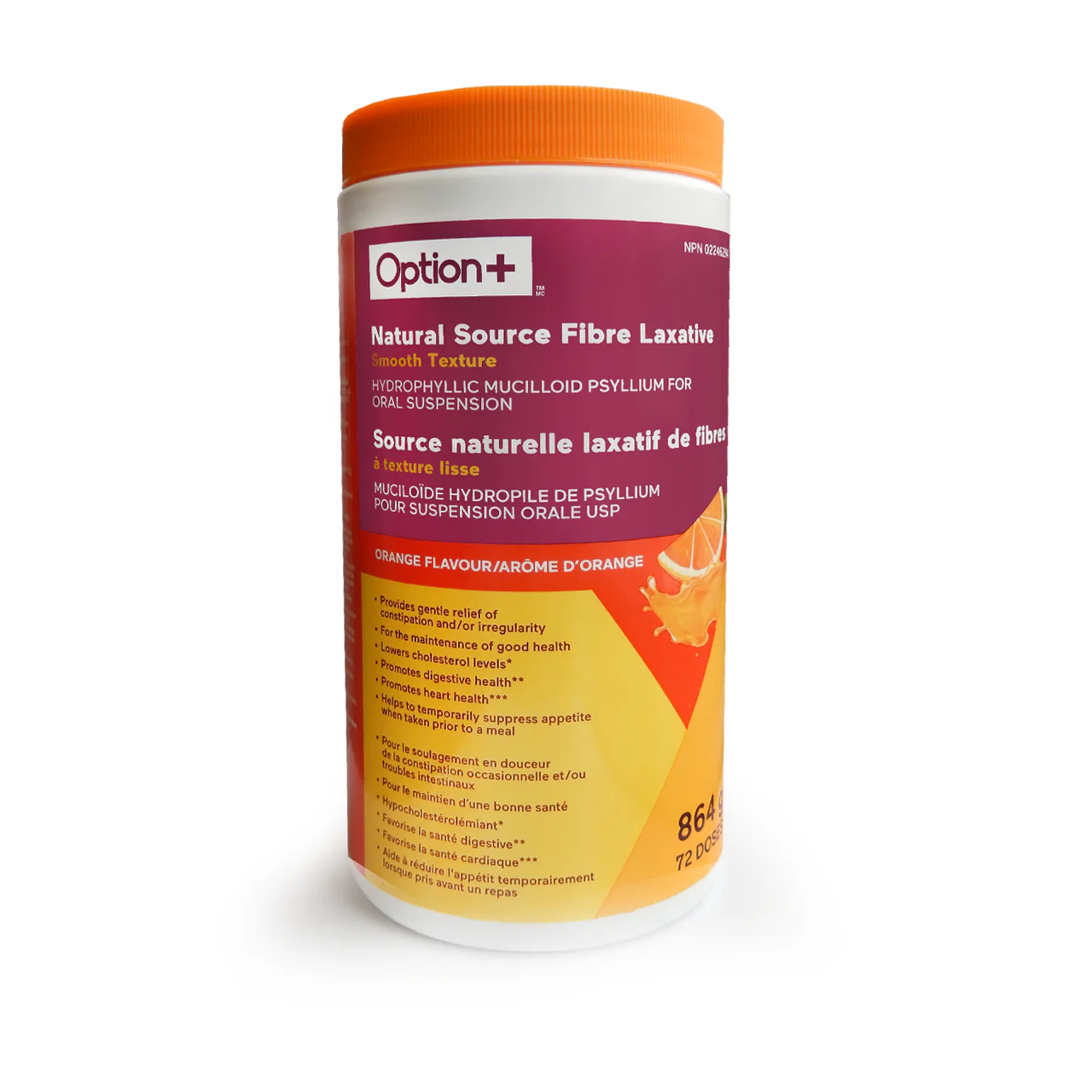 Option+ Natural Source Fibre Laxative Smooth Texture, Orange Flavour | 864 g