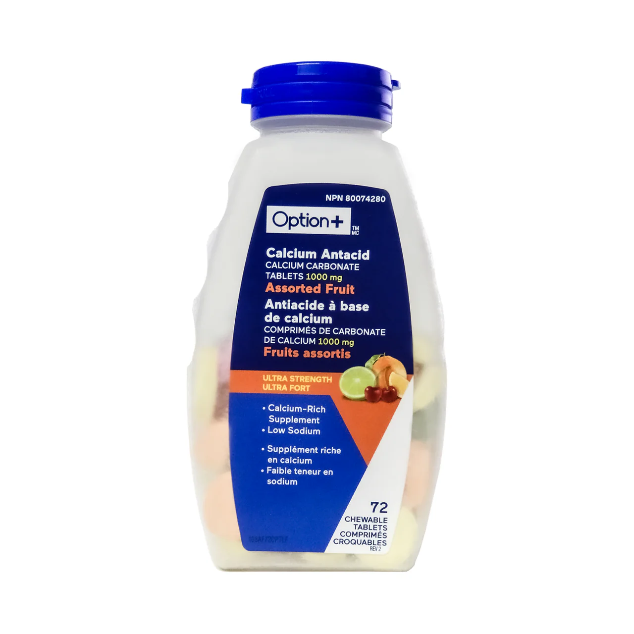 Option+ Antacid Calcium Ultra Strength, Assorted Fruit | 72 Chewable Tablets