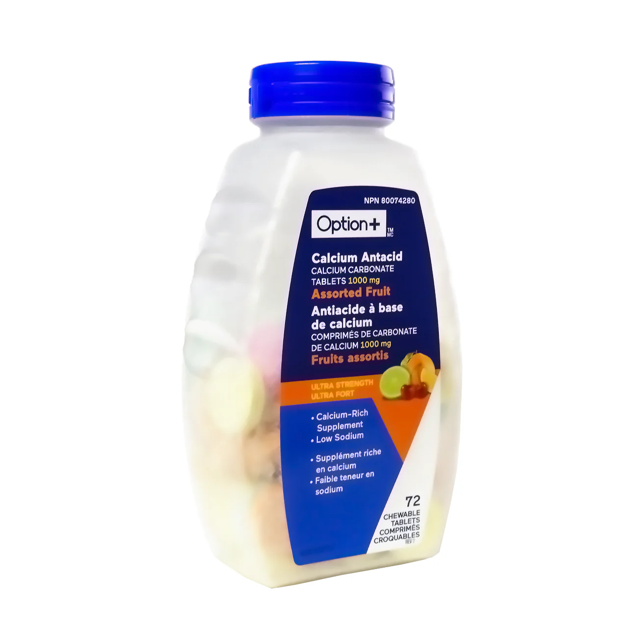 Option+ Antacid Calcium Ultra Strength, Assorted Fruit | 72 Chewable Tablets - Image 2