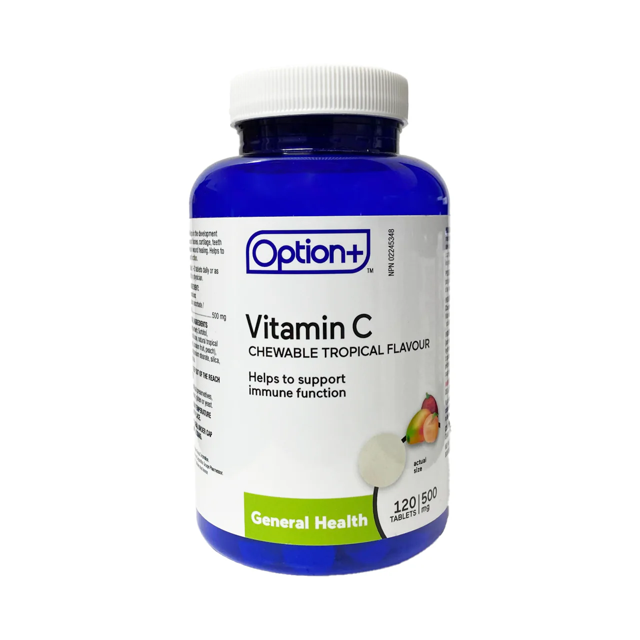 Option+ Vitamin C Chewables 500mg, Tropical Flavour | 120 Tablets
