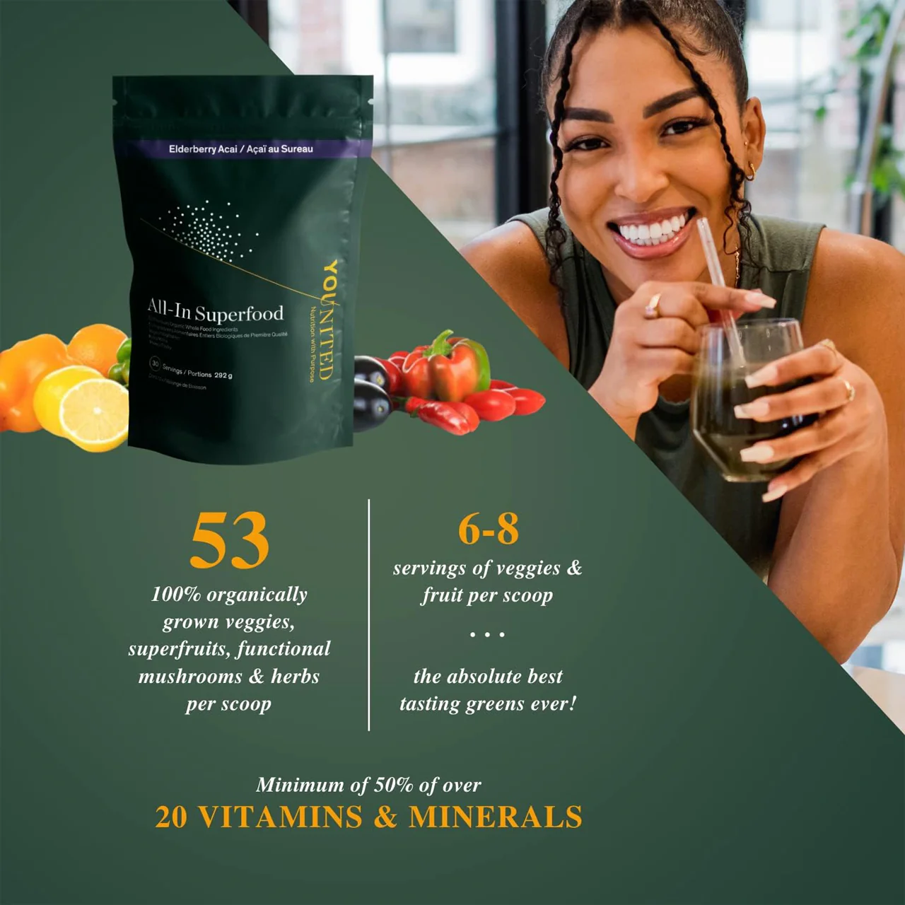 Younited - Organic All-In Superfood - Elderberry Acai | 30 Servings 300 g - Image 3