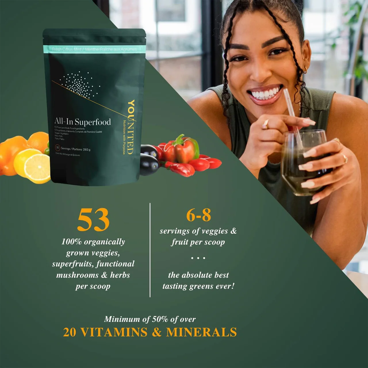 Younited - Organic All-In Superfood - Fresh Citrus Mint | 30 Servings 292 g - Image 3