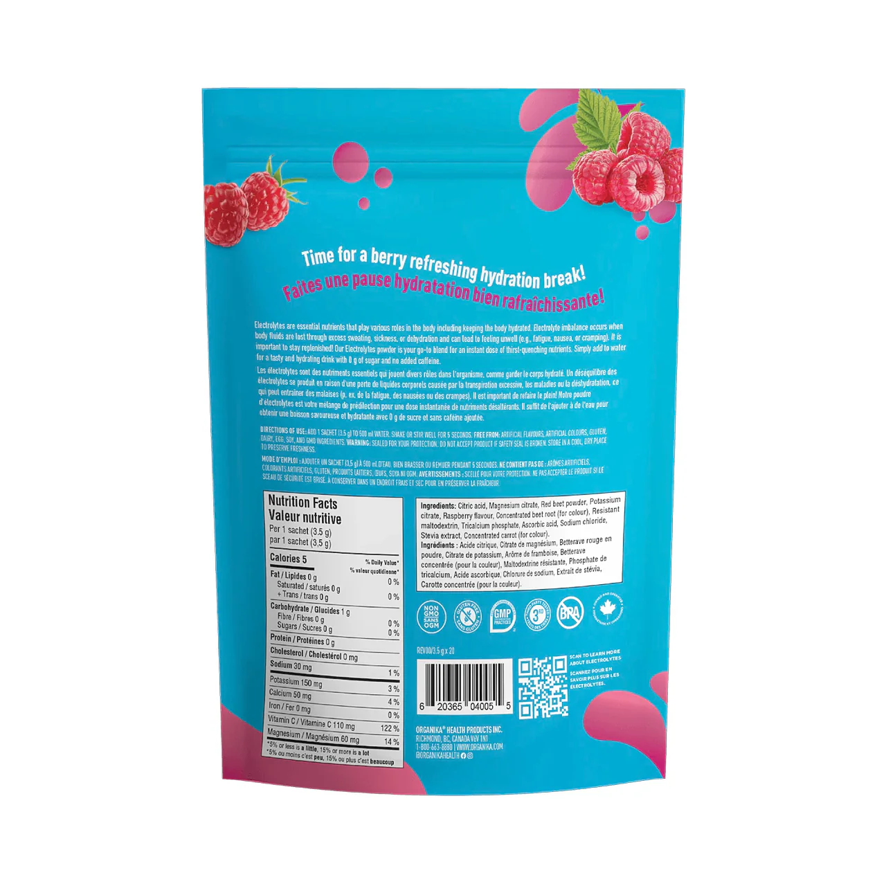 Organika - Electrolytes Wild Raspberry | 20 Satchets x 3.5 g - Image 2