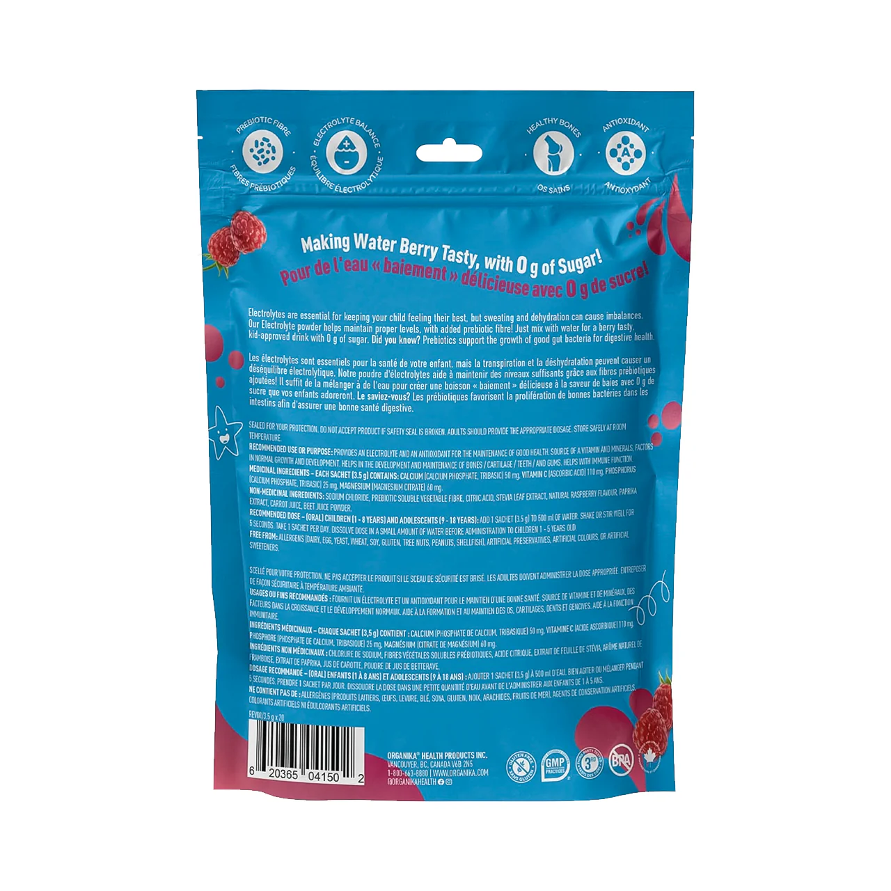 Organika - Kids Electrolyte Sticks, Raspberry Rush | 20 Satchets x 3.5 g - Image 2