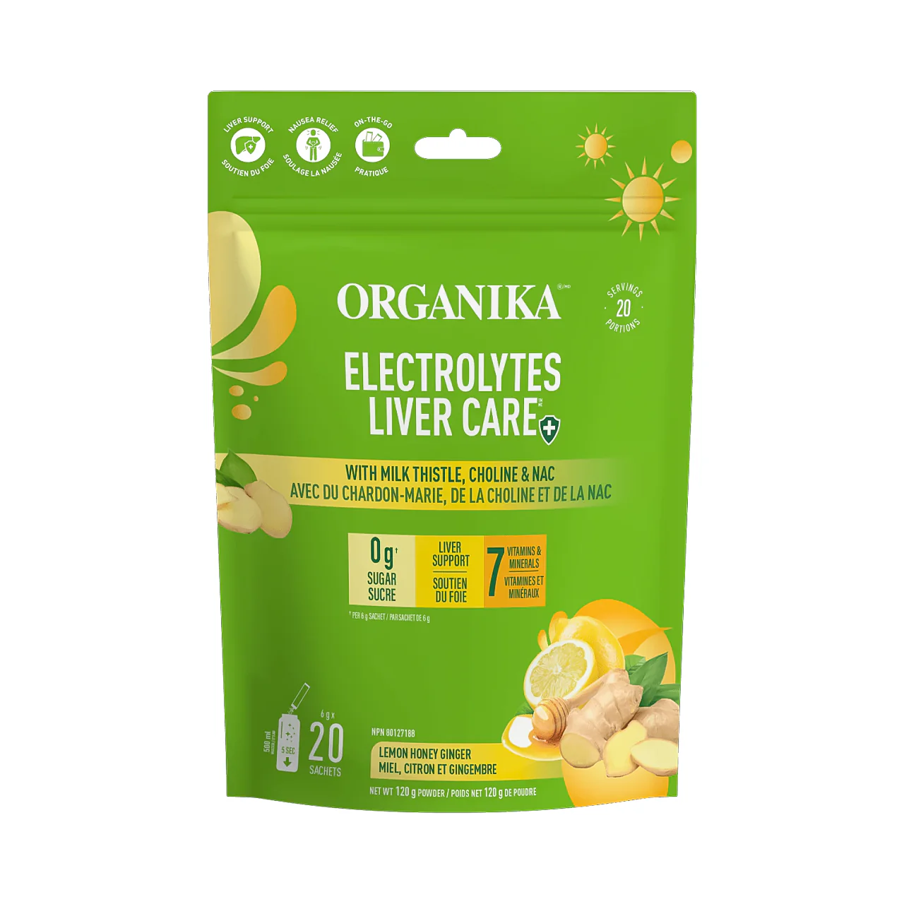 Organika – Electrolyte Powder, Lemon Honey Ginger | 20 Sachets