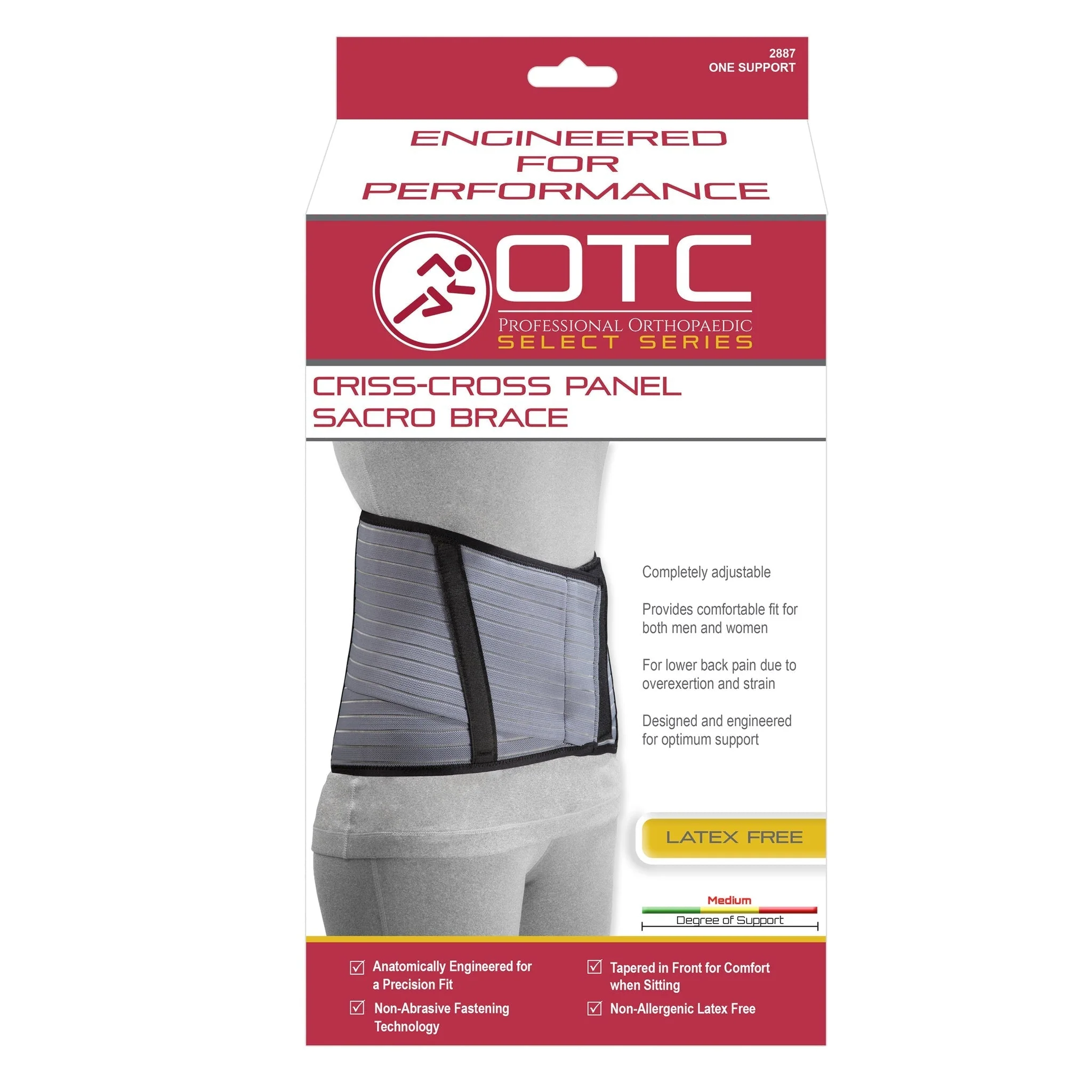 OTC - 10" Elastic Sacro Brace (Crisscross Pattern) Grey