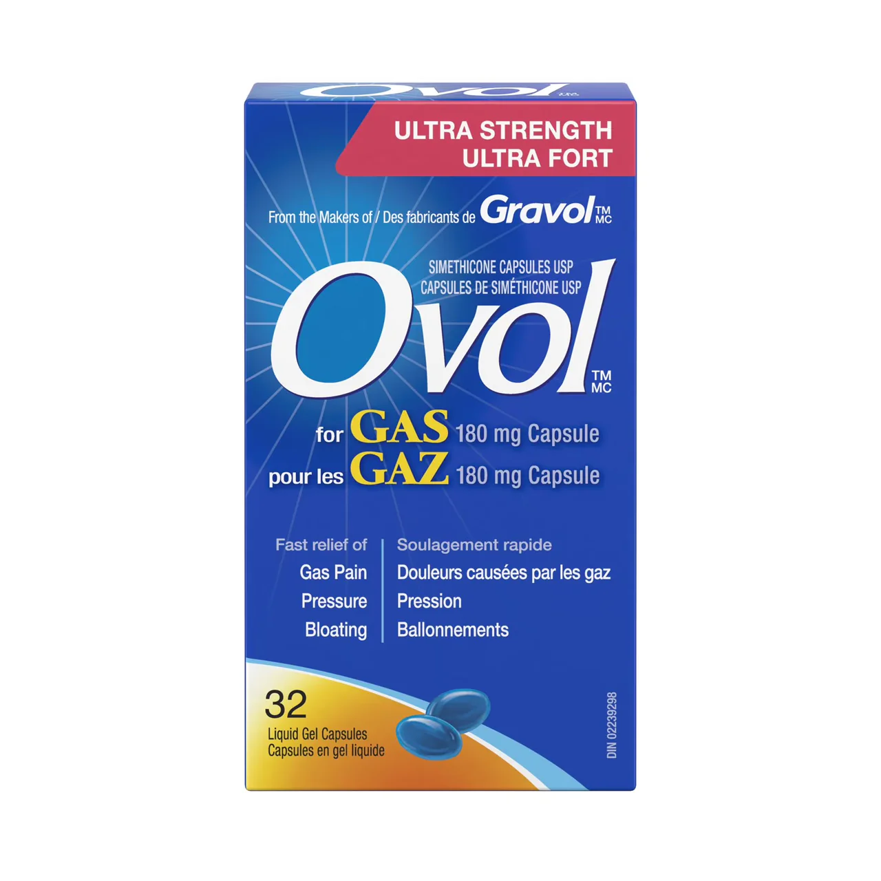Ovol - Liquid Gel Capsules For Gas, Extra Strength | 32 Capsules
