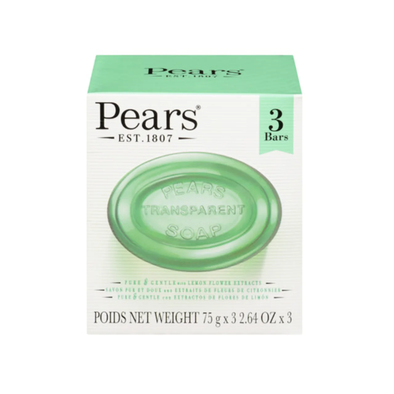 Pears - Transparent Pure & Gentle Soap Bar with Lemon Flower Extracts | 3 Bars