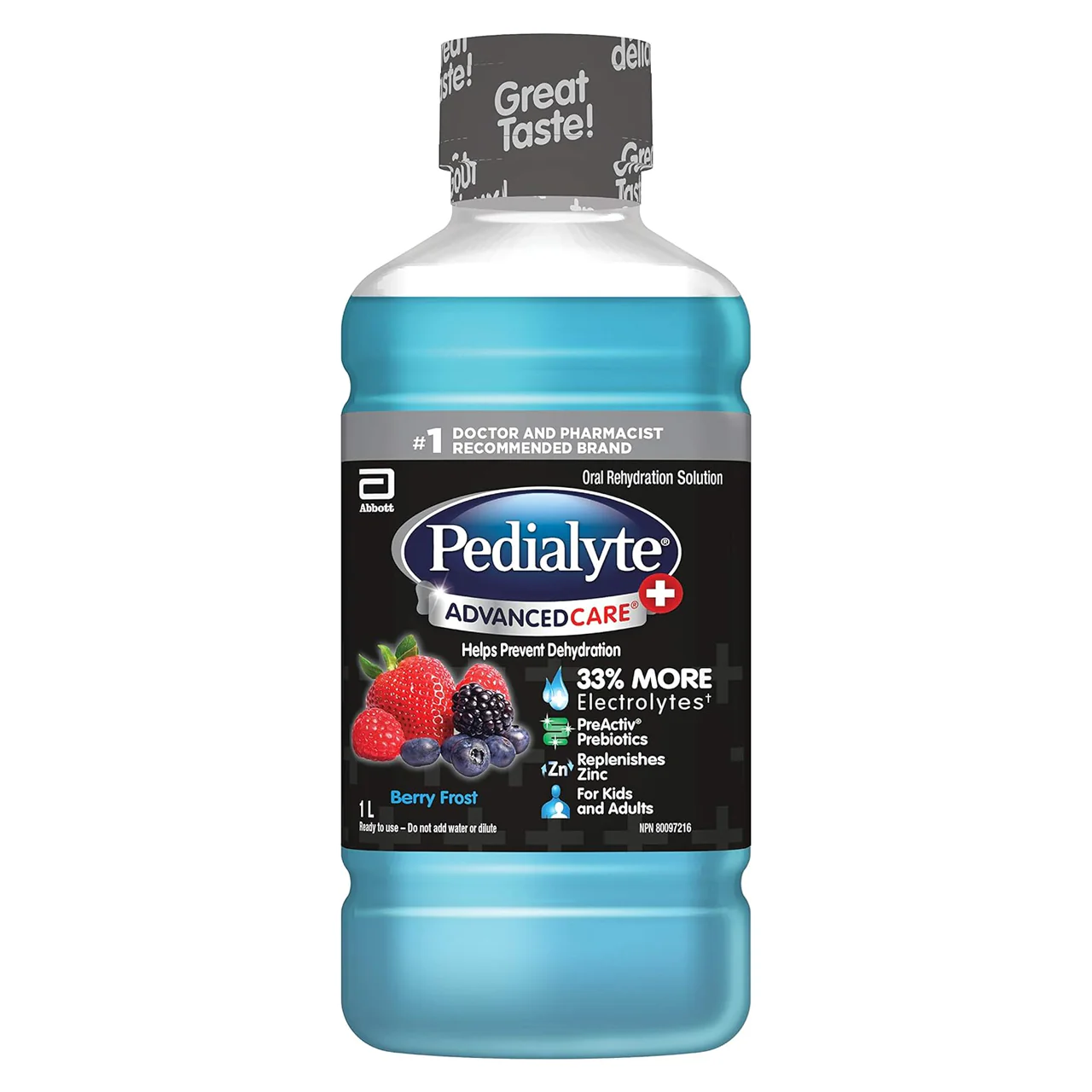 Pedialyte - Advanced Care Plus - Oral Rehydration Solution - 33% More Electrolytes - Berry Frost Flavour | 1 Litre