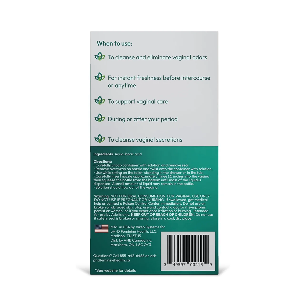 pH-D Feminine Health - Boric Acid Instant Vaginal Odor Rinse | 177 mL - Image 3