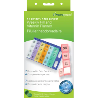 PharmaSystems 4x Per Day Weekly Pill & Vitamin Planner | Extra Large