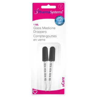 PharmaSystems Glass Medicine Droppers - 1 ml | 2 Count