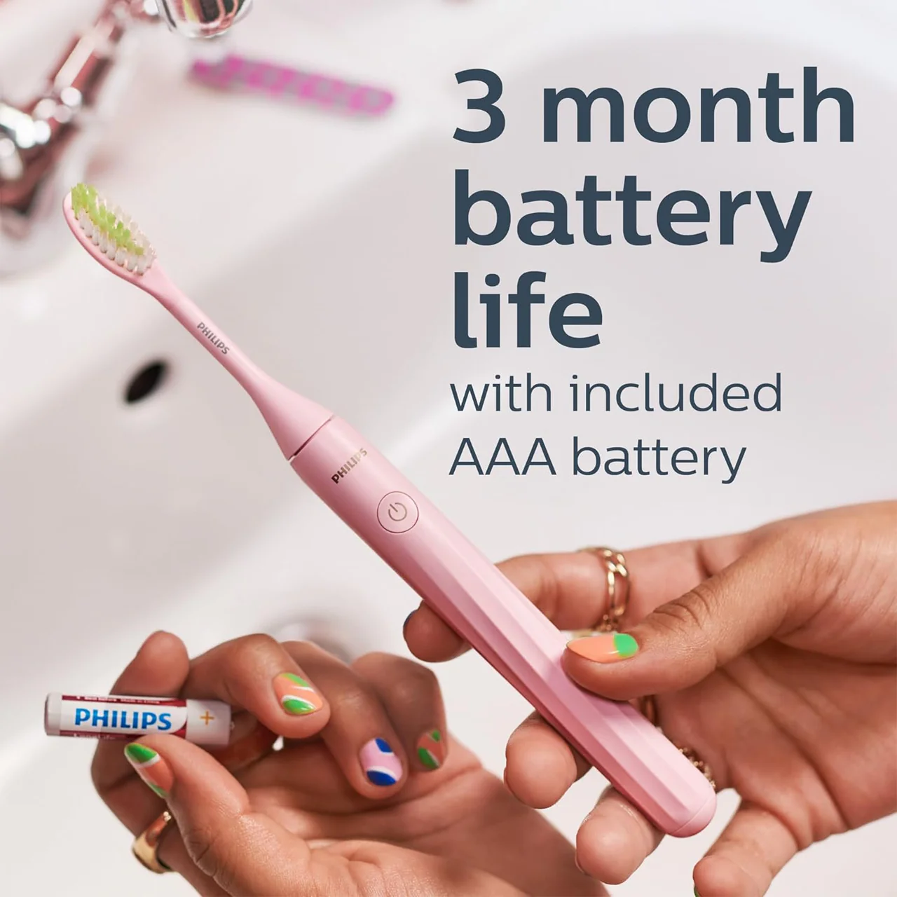 Philips - One by Sonicare Battery Electric Toothbrush, Pink - Image 3
