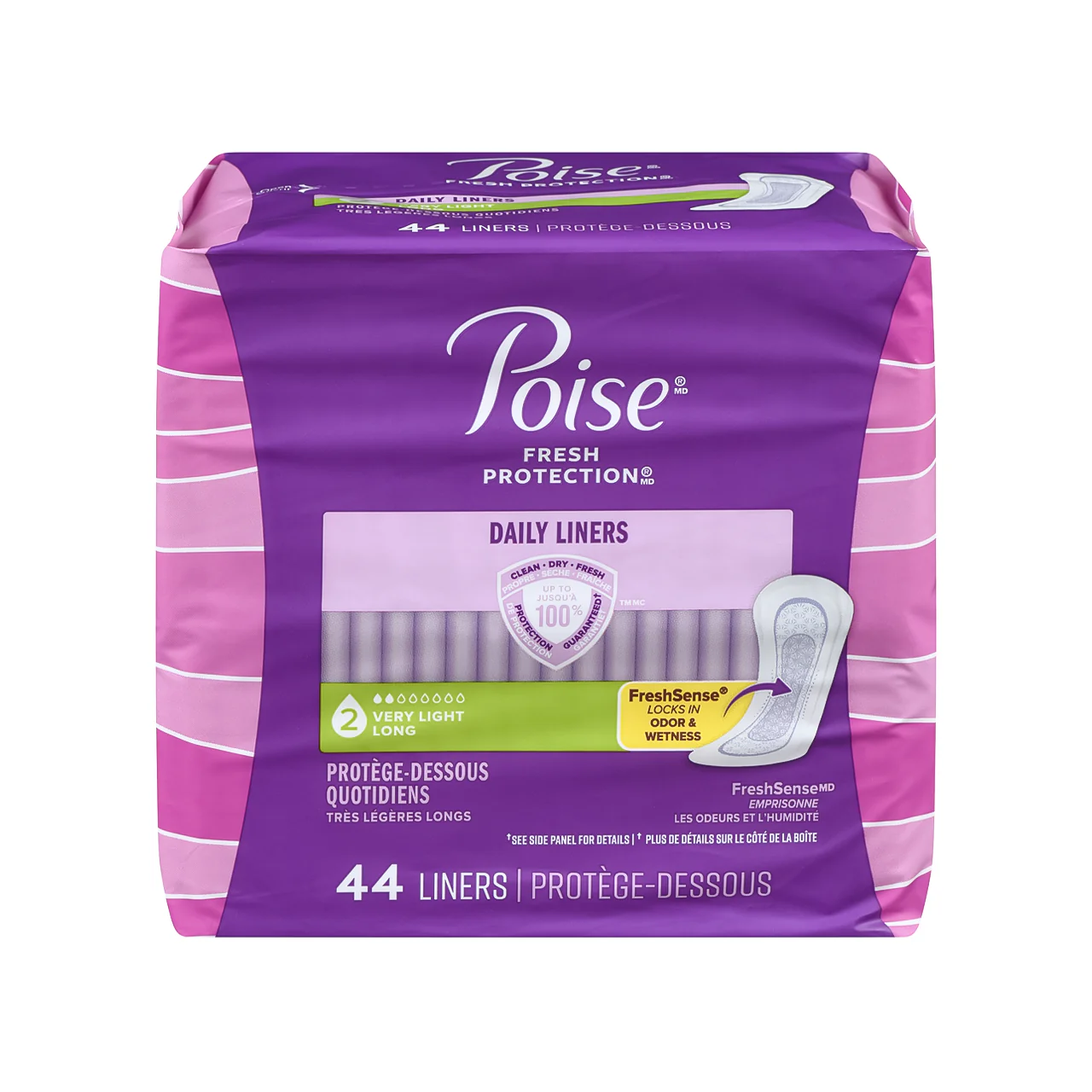 Poise - Daily Liners Fresh Protection - Long Length - Very Light Absorbency (Level 2)  | 44 Liners