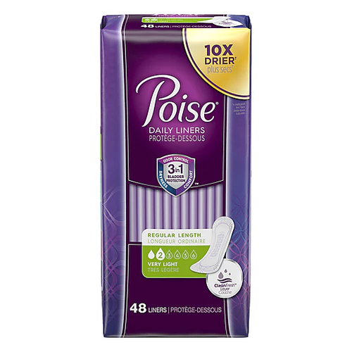 Poise - Daily Liners - 3 in 1 Bladder Protection - Regular Length - Level 2 Very Light Protection | 48 Liners