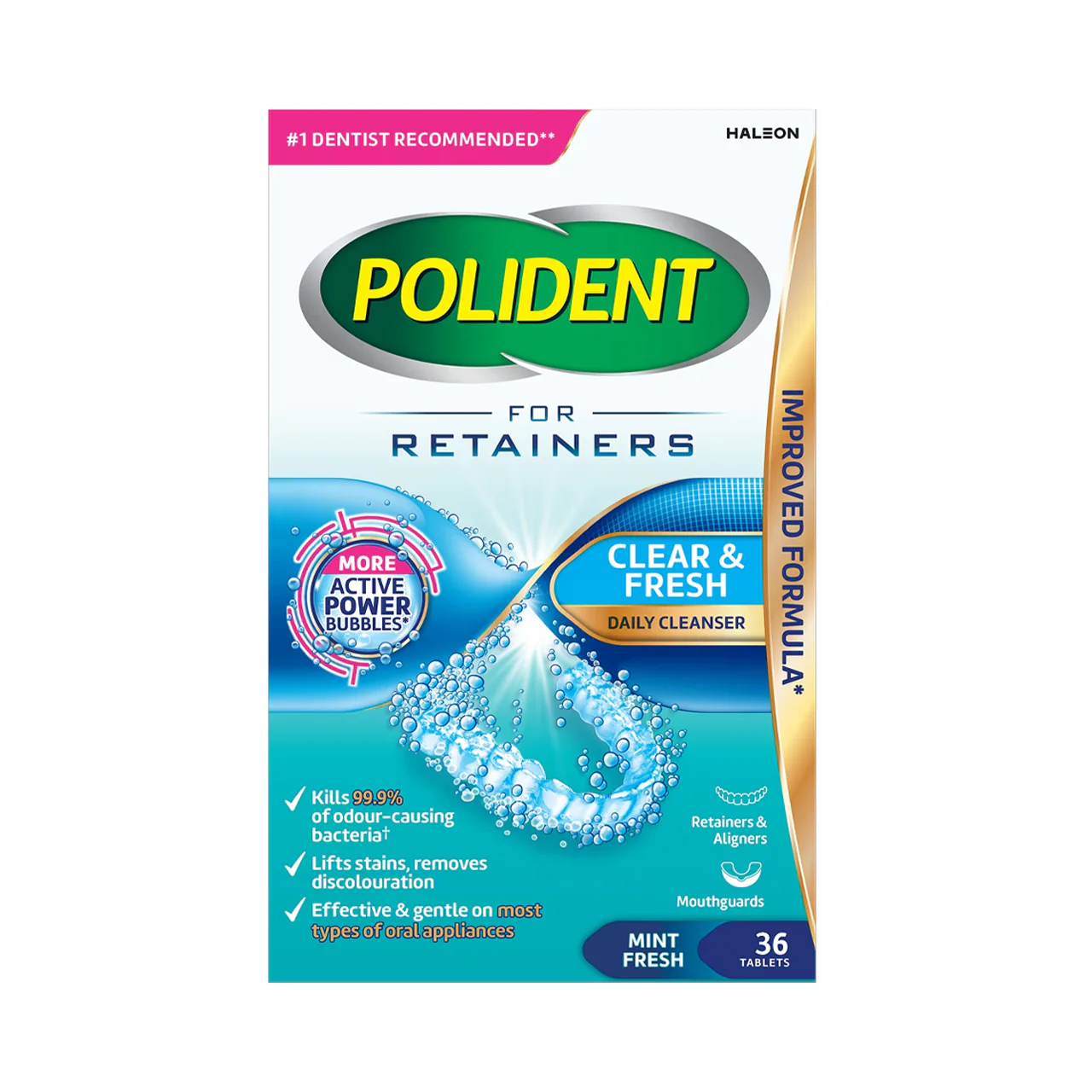 Polident - Daily Cleanser Tablets for Retainers Clean & Fresh, Mint Fresh | 36 Tablets