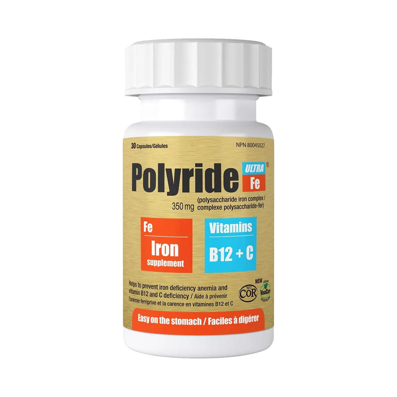Polyride Ultra Fe - Iron + Vitamins B12 + C | 30 Capsules