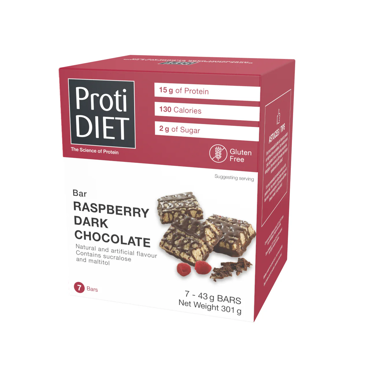 ProtiDiet - Raspberry Dark Chocolate Protein Bars | 7 x 43 g