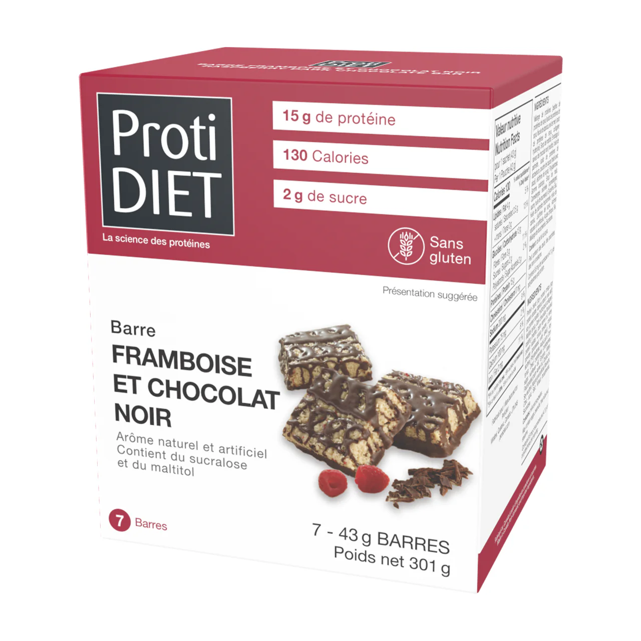 ProtiDiet - Raspberry Dark Chocolate Protein Bars | 7 x 43 g - Image 2