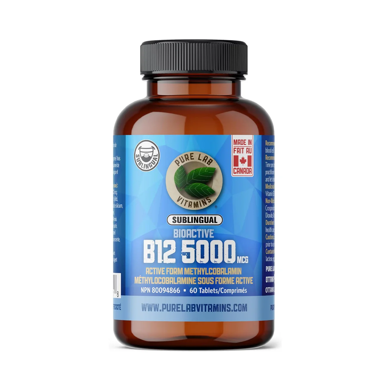 Pure Lab - Bioactive B12 5000mcg - Lactose Free, Sugar Free | 60 Capsules