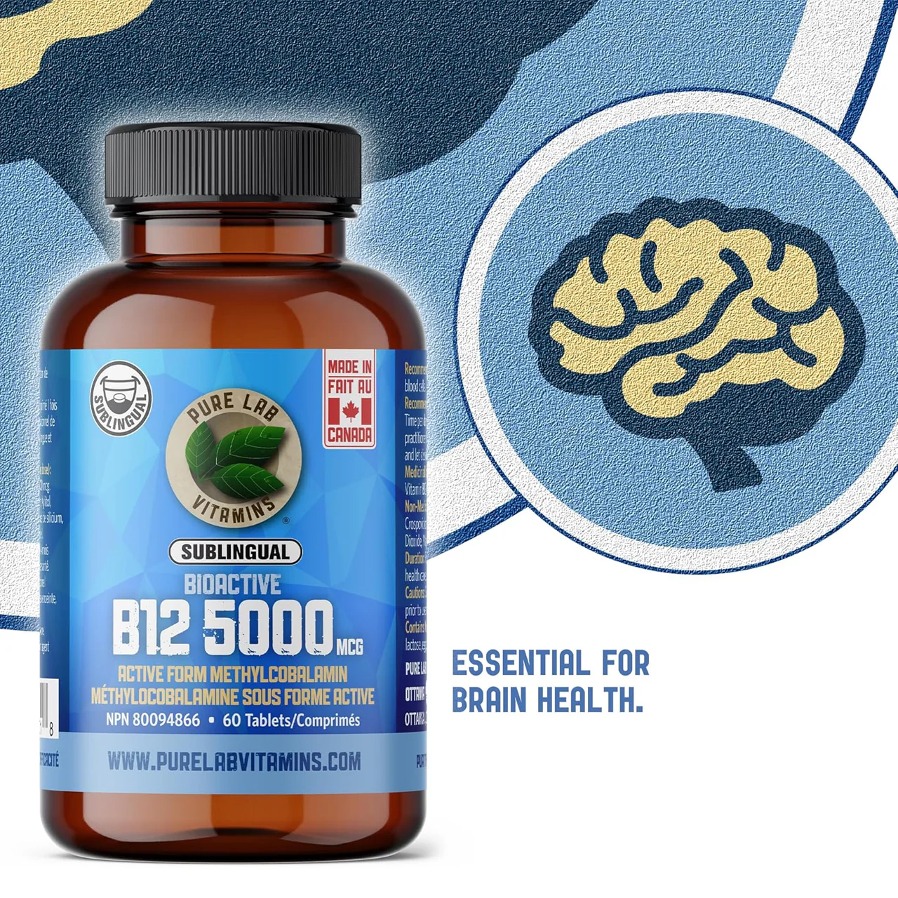 Pure Lab - Bioactive B12 5000mcg - Lactose Free, Sugar Free | 60 Capsules - Image 2