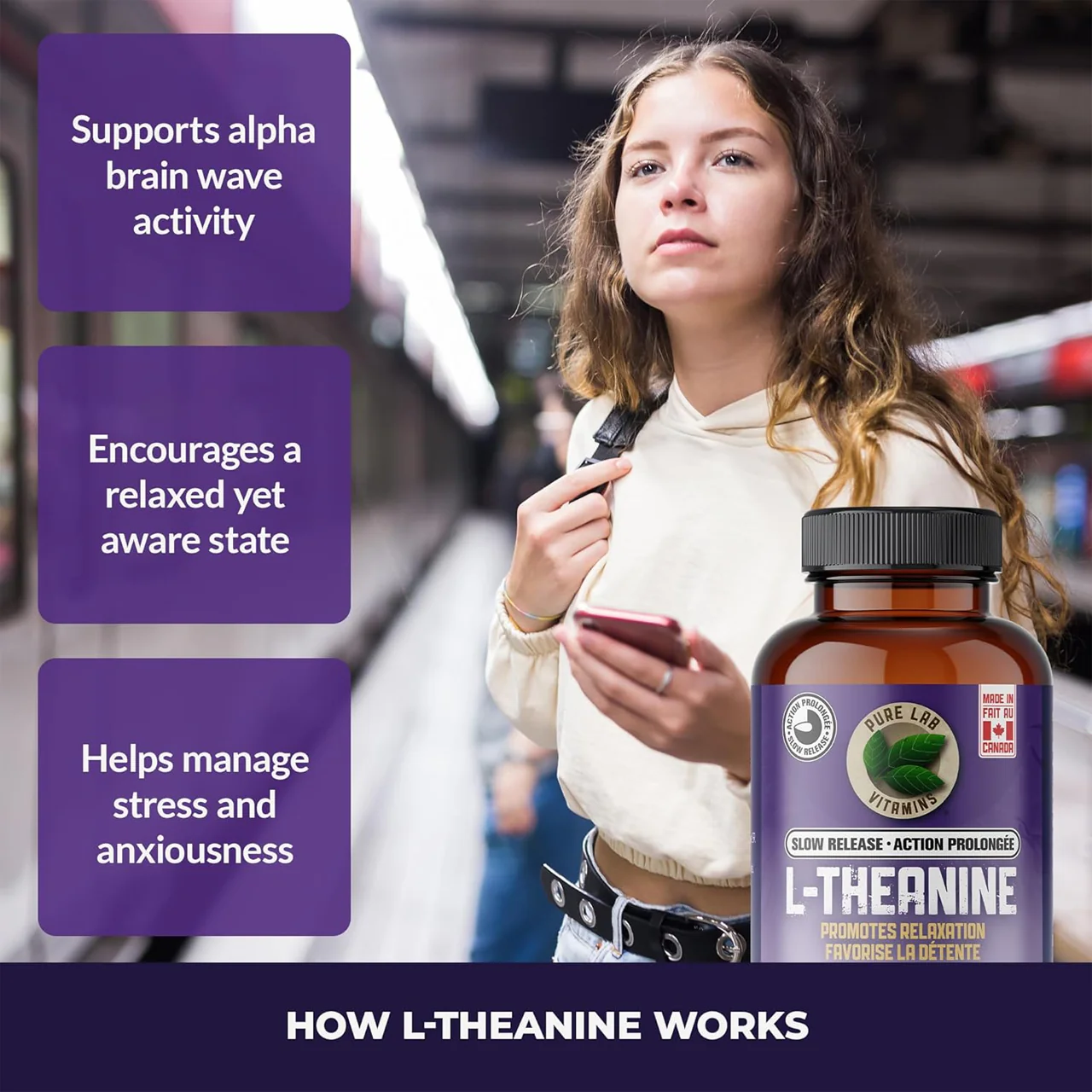 Pure Lab L-Theanine 200mg, Slow Release | 150 Capsules - Image 2