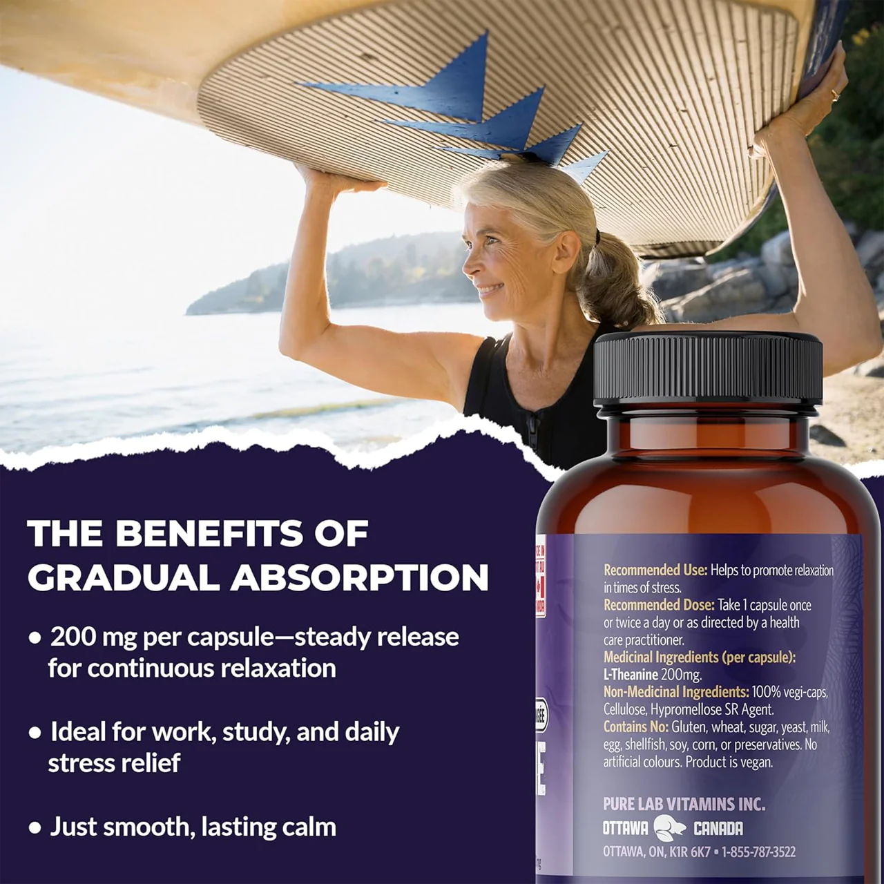 Pure Lab L-Theanine 200mg, Slow Release | 150 Capsules - Image 3