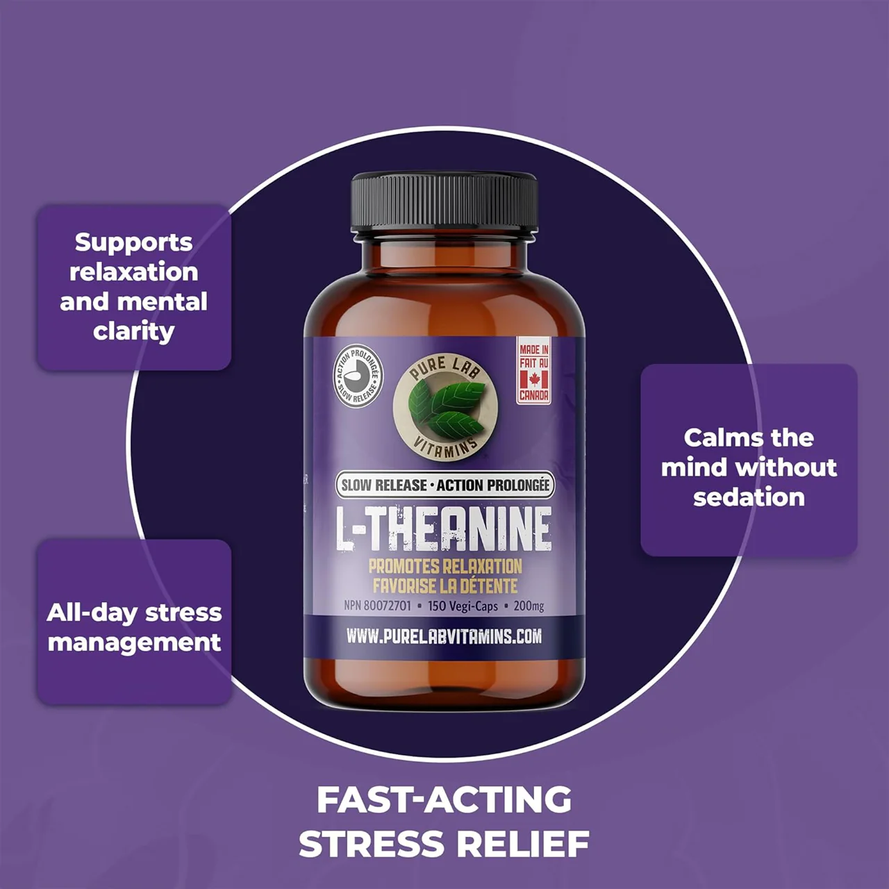Pure Lab L-Theanine 200mg, Slow Release | 150 Capsules - Image 4