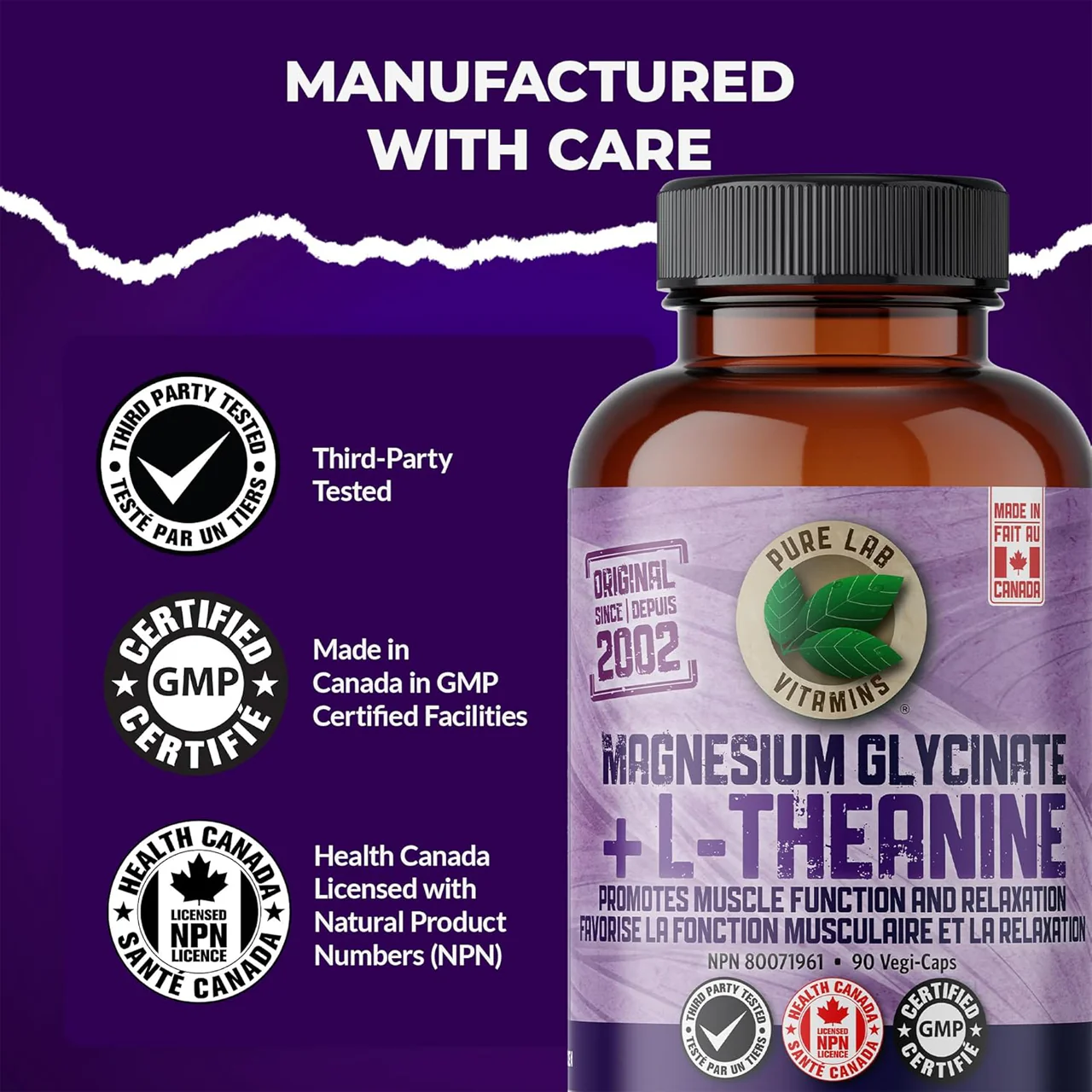 Pure Lab - Magnesium Glycinate 150 mg + L-Theanine 75 mg | 90 Capsules - Image 3
