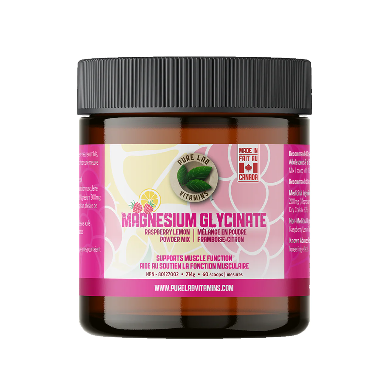 Pure Lab - Magnesium Glycinate Powder Mix - Raspberry Lemon | 214 g