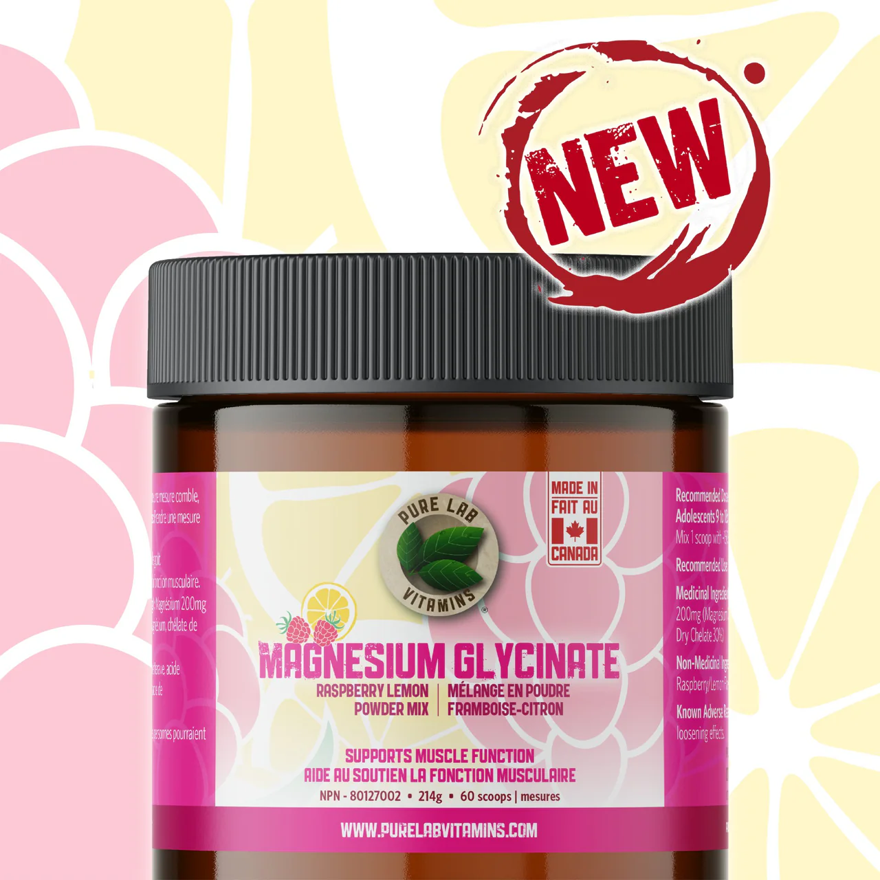 Pure Lab - Magnesium Glycinate Powder Mix - Raspberry Lemon | 214 g - Image 2