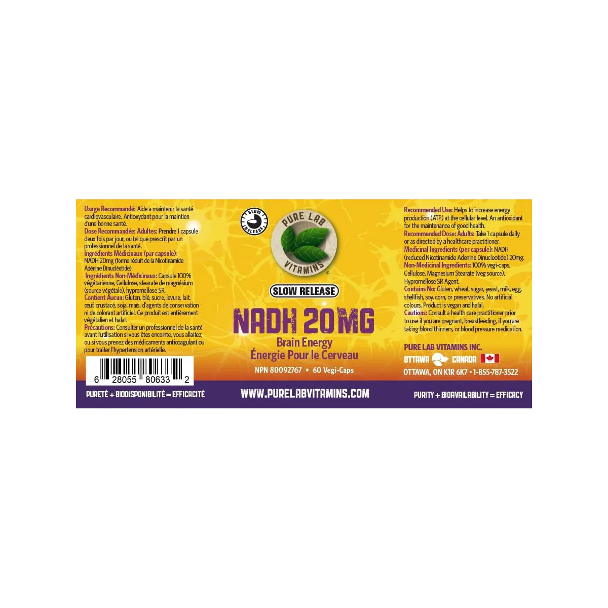 Pure Lab - NADH 20 MG Slow Release | 60 Vegi Caps - Image 3