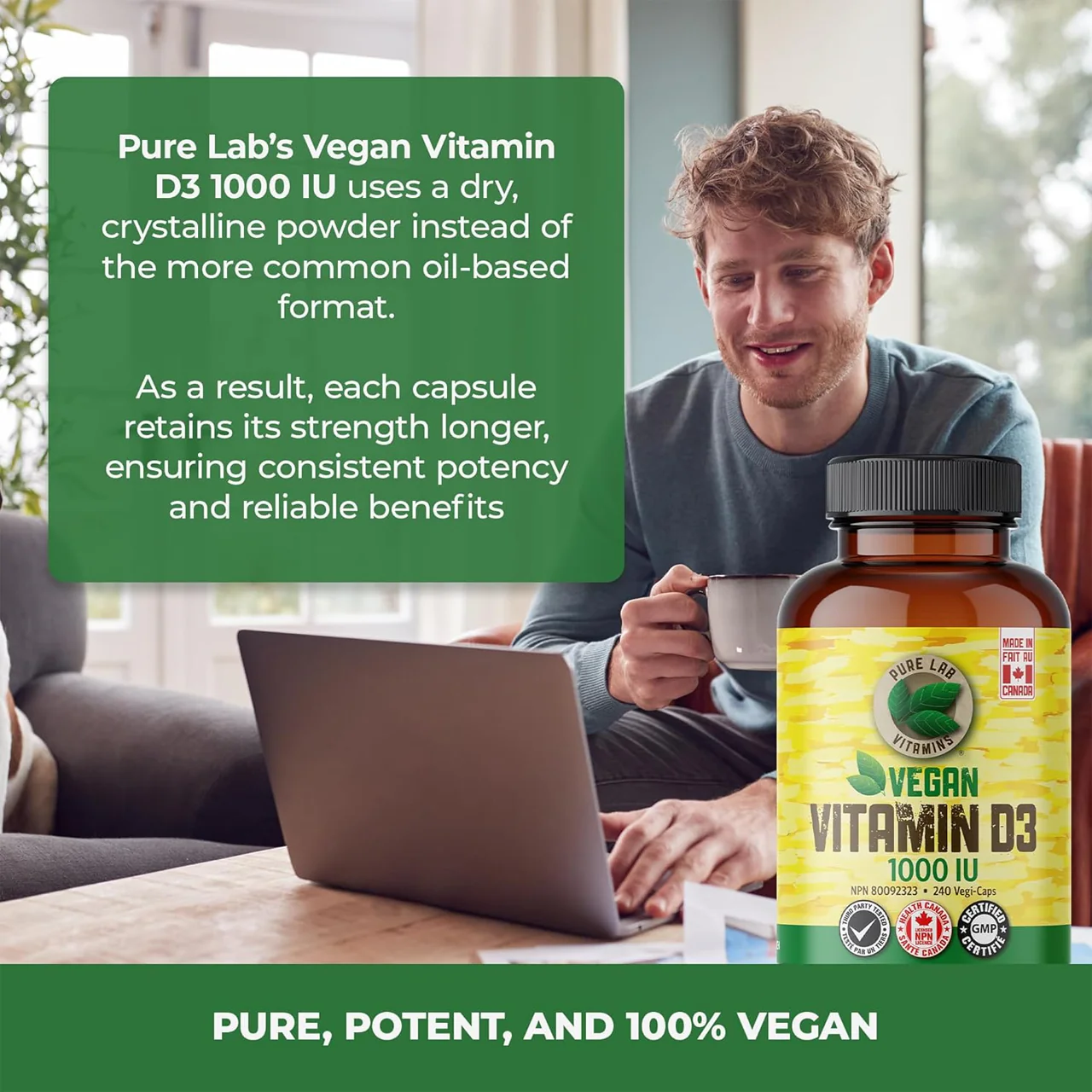 Pure Lab - Vegan D3 1000 IU -Dry, Crystalline, Pine Source | 240 Capsules - Image 2