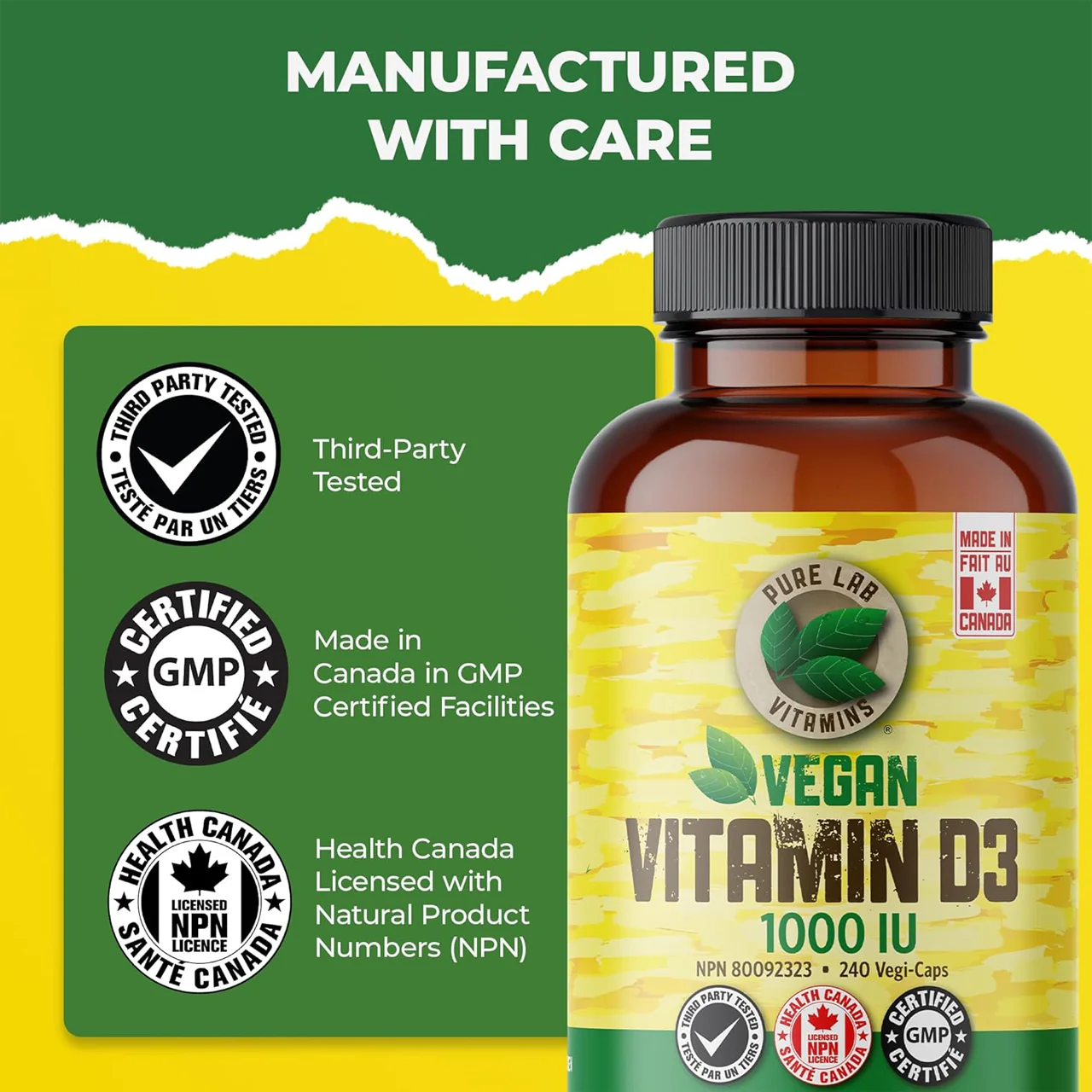 Pure Lab - Vegan D3 1000 IU -Dry, Crystalline, Pine Source | 240 Capsules - Image 3