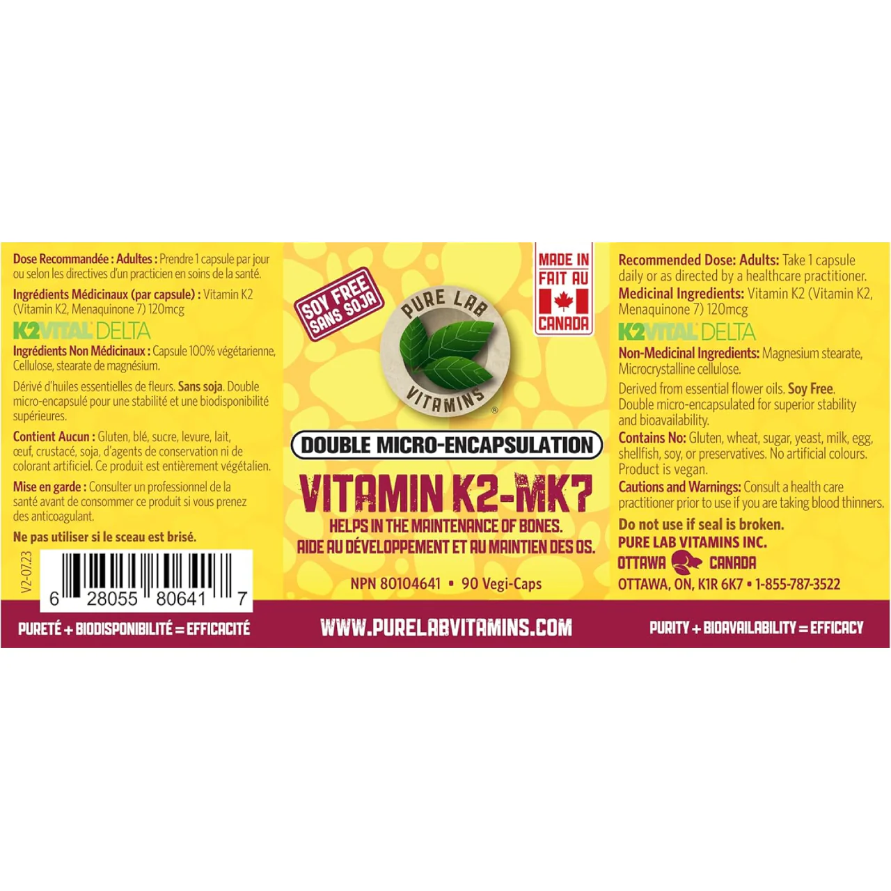Pure Lab - Vitamin K2-MK7 - Soy Free | 90 Vegi-Caps - Image 2
