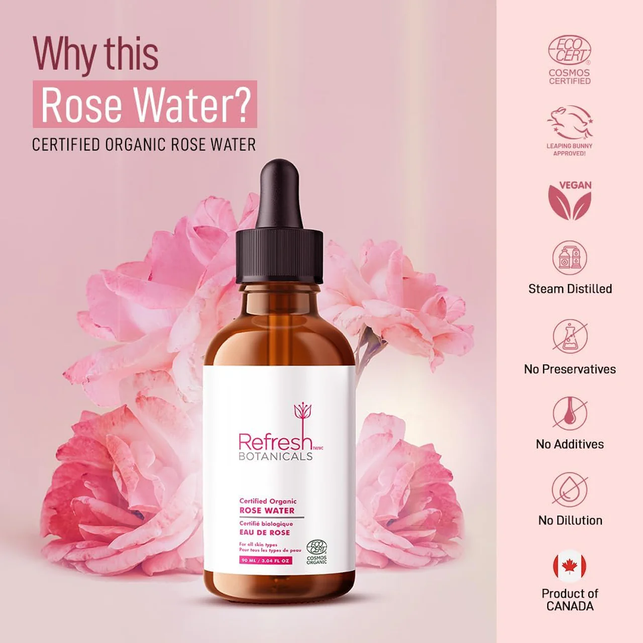 Refresh Botanicals - Certified Organic Rose Water | 90 mL - Image 2