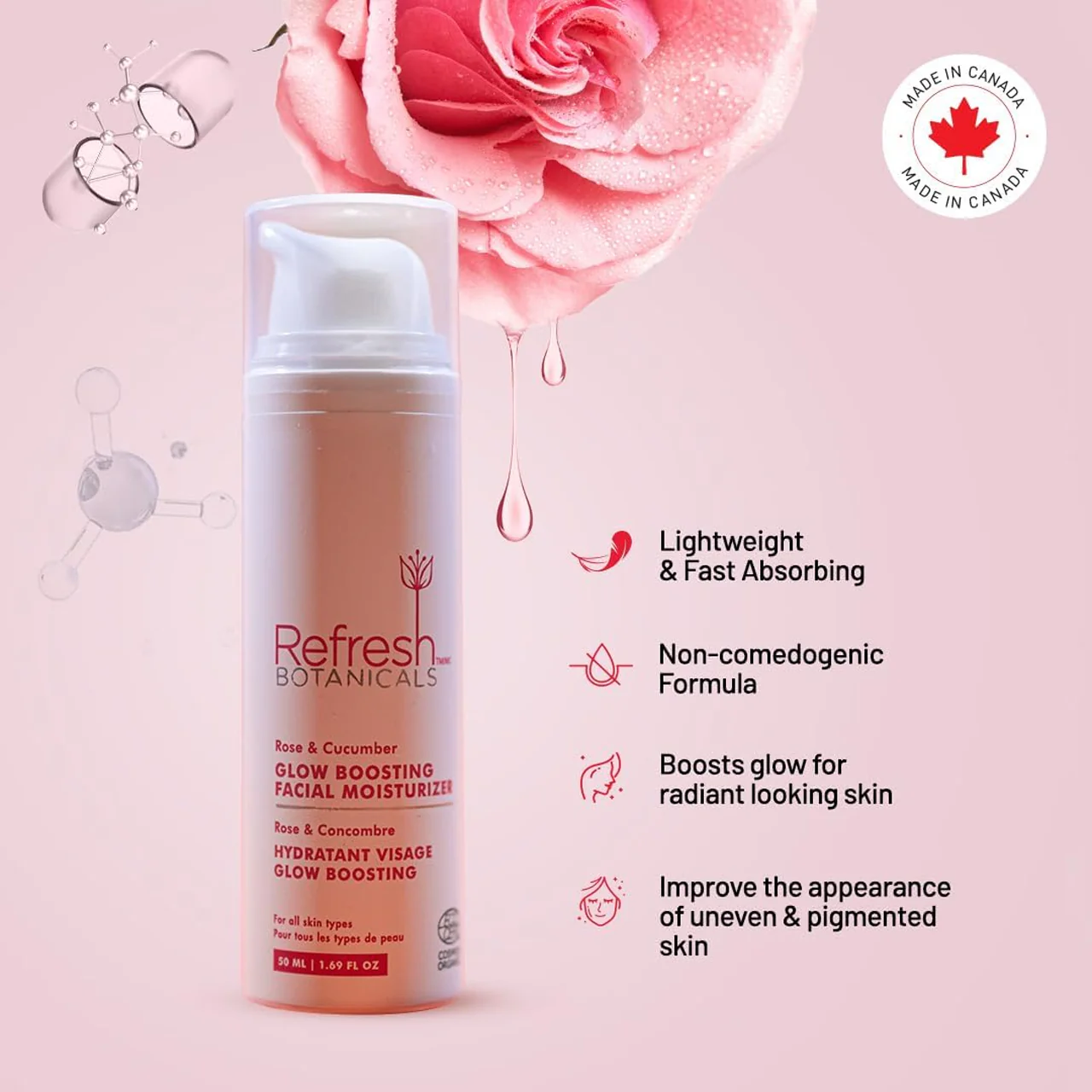 Refresh Botanicals - Glow Boosting Facial Moisturizer - Rose & Cucumber | 50 mL - Image 5