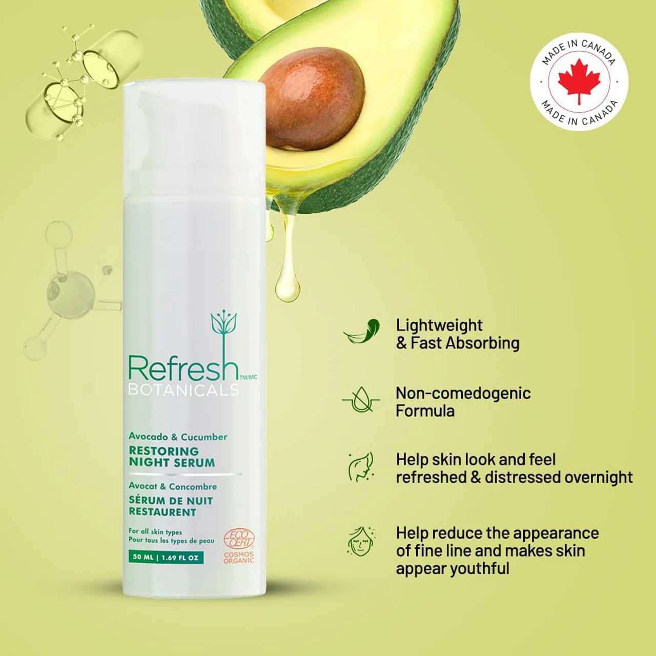 Refresh Botanicals - Restoring Night Serum - Avocado & Cucumber | 50 mL - Image 2