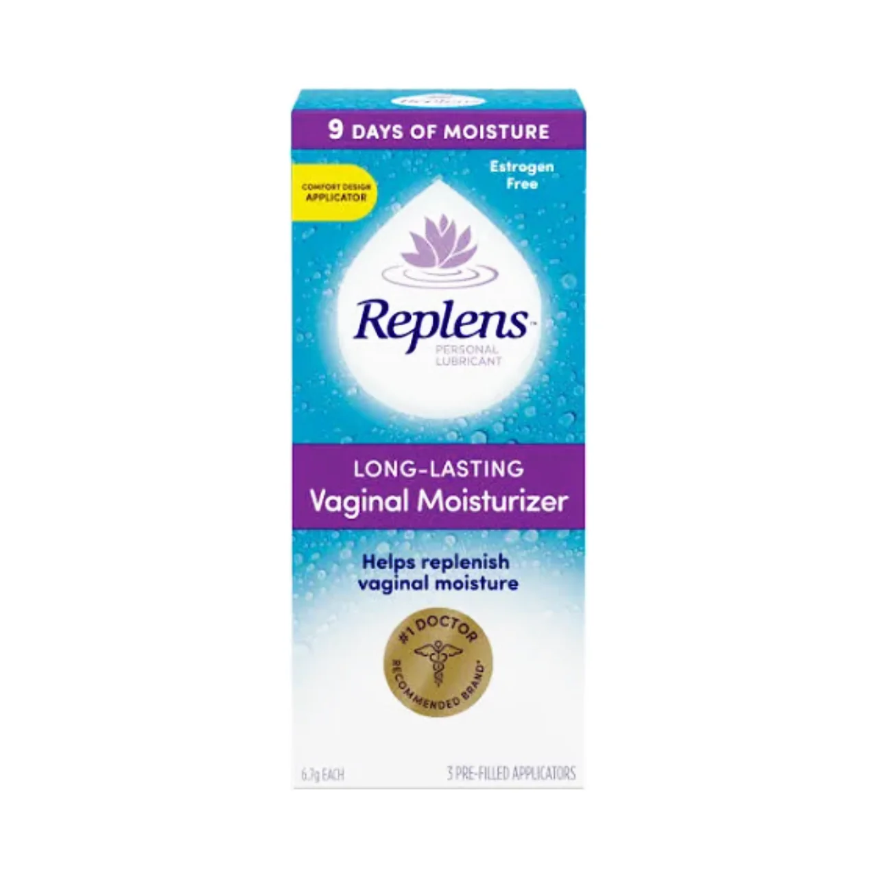 Replens -Long Lasting Vaginal Moisturizer - Estrogen Free | 6.7g X 3 Pre-Filled Applicators