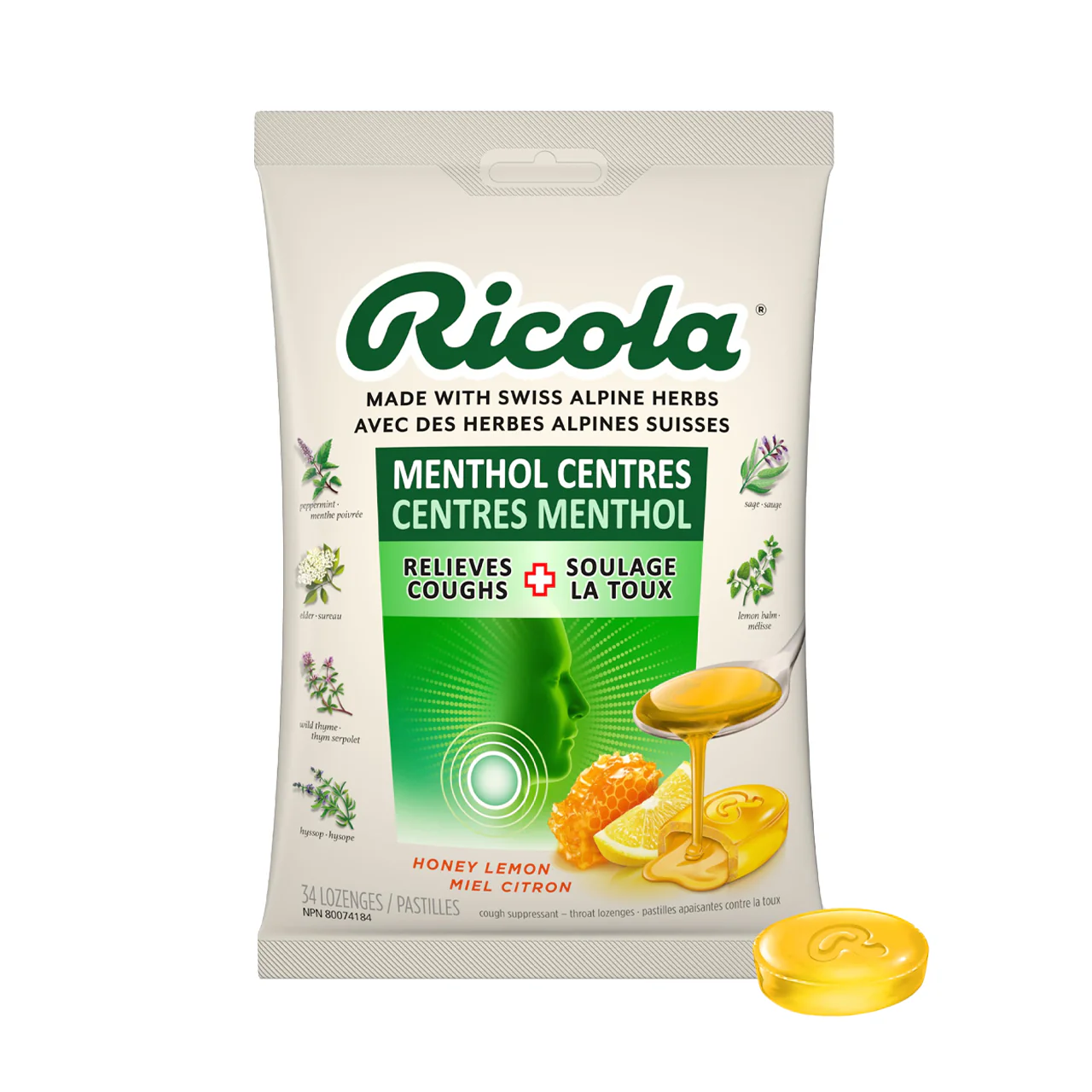 Ricola - Menthol Centres, Honey Lemon | 34 Lozenges