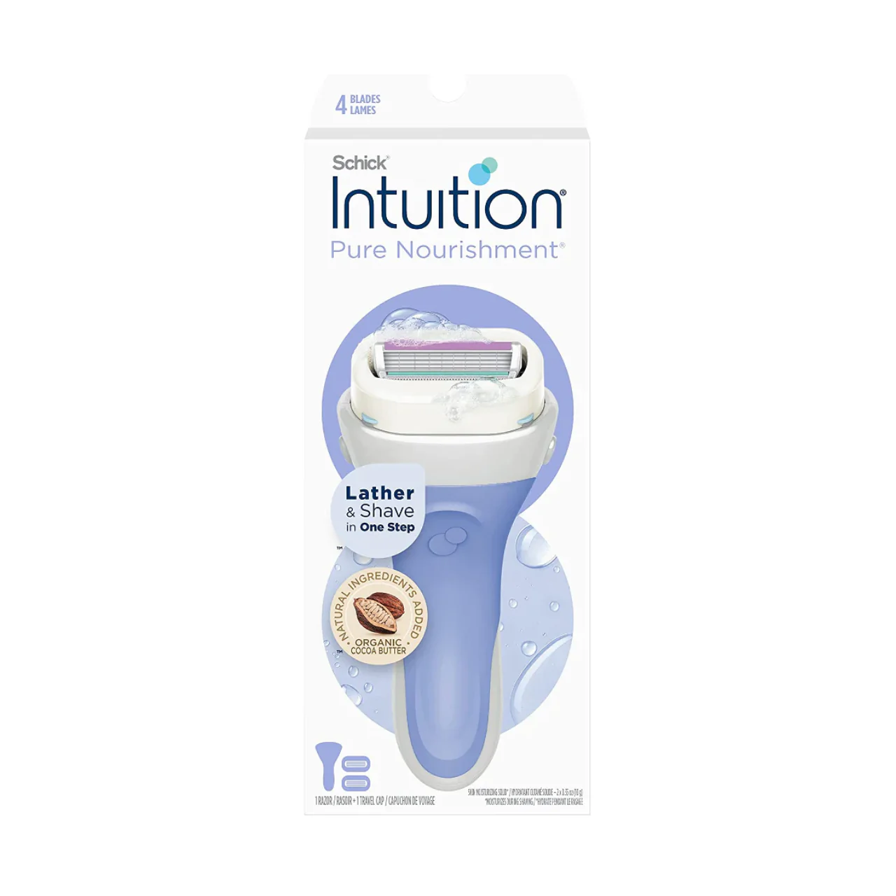 Schick - Intuition Pure Nourishment Razor, Organic Cocoa Butter | Razor + 2 Refills