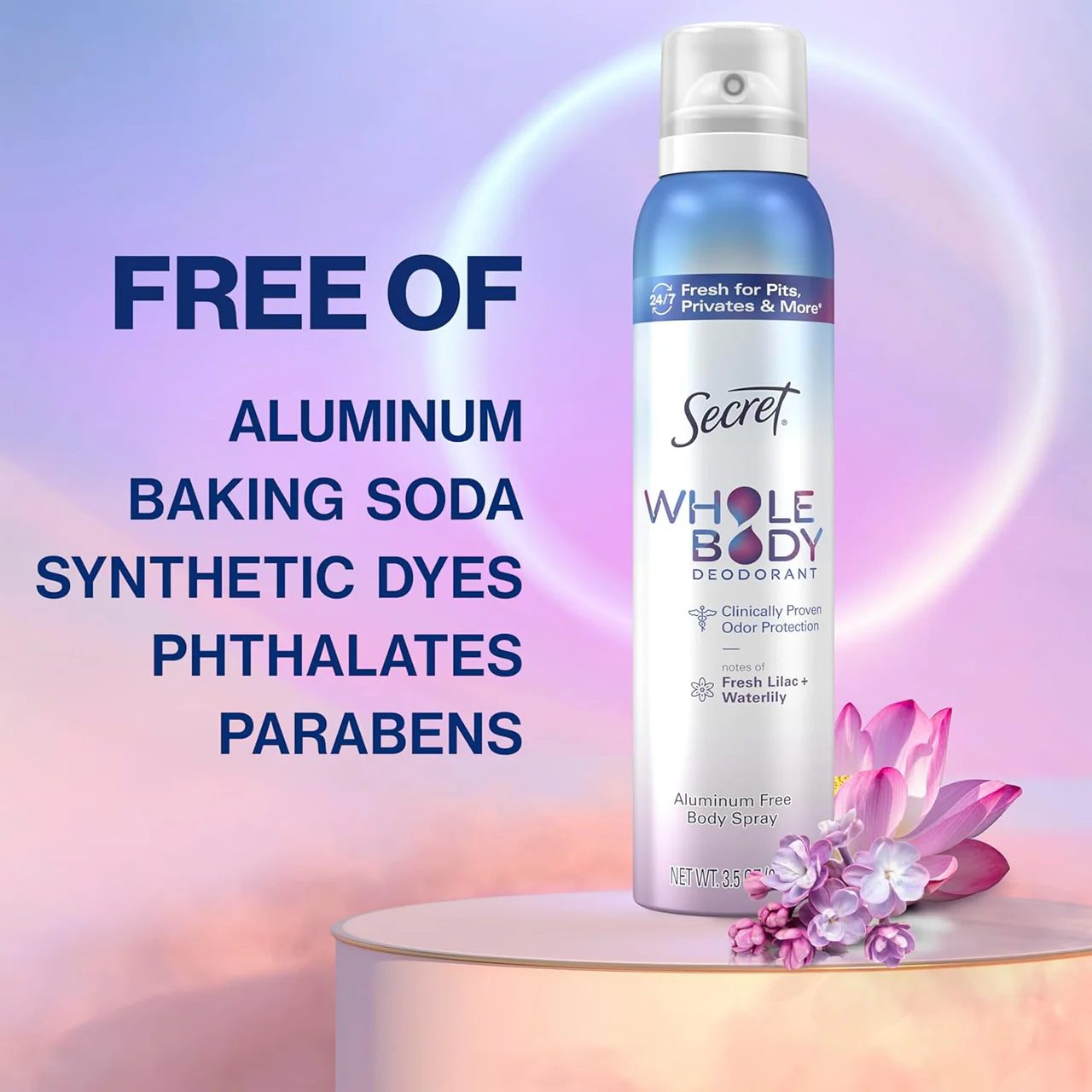 Secret - Whole Body Aluminum-Free Deodorant, Lilac & Waterlily | 99 g - Image 2