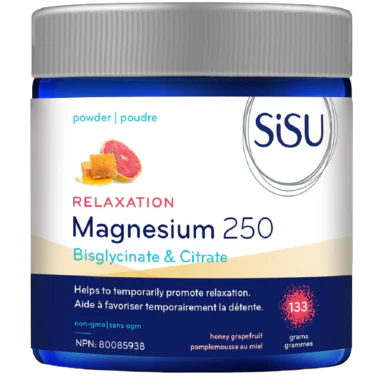 SISU - Magnesium 250 Bisglycinate & Citrate for Relaxation Powder Formula, Honey Grapefruit | 133 g