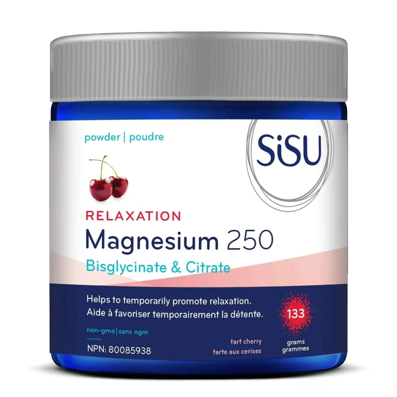 SISU - Magnesium 250 Bisglycinate & Citrate for Relaxation Powder Formula, Tart Cherry | 133 g